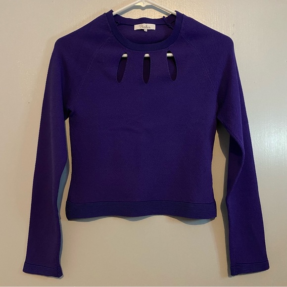 PARKER Purple Long Sleeve Keyhole Crew Neck Knit Shirt Size XS - Picture 1 of 6